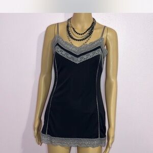 Elegant Black and Gray Lace Trim slip dress